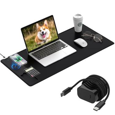 Imagem de Mouse pad de 80 x 30 cm com calculadora, tapete magnético de mesa de carregamento sem fio de 15 W, almofada de mesa 2GG, teclado grande para escritório doméstico com superfície ultra suave, base