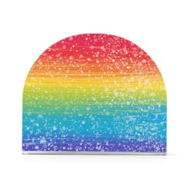 Imagem de Porta-guardanapos de mesa arco-íris com glitter, porta-guardanapos em pé, pacote com 2, porta-guardanapos de almoço