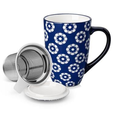 Imagem de vancasso SELENE Caneca de chá de porcelana com infusor e tampa, folhas soltas, tipo 05, lavável na lava-louças e no micro-ondas