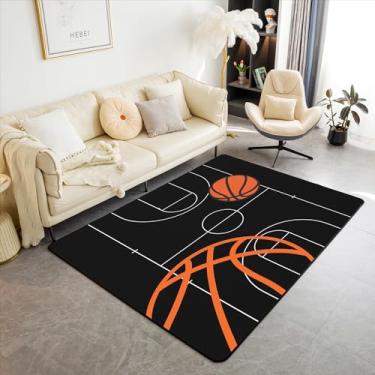 Imagem de Tapete decorativo para quadra de basquete infantil, 12 x 18 cm, para meninos, meninas, adolescentes, jogos, esportes, para sala de estar, quarto, tema esportivo, preto, tapete para decoração de quarto