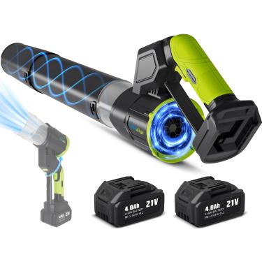 Imagem de Soprador de folhas sem fio rotativo de 180°, soprador de folhas sem fio com 2 pilhas e carregador de 4,0 Ah, sopradores de folhas portáteis com modo de 4 velocidades, sopradores elétricos de folhas