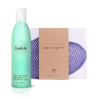 Imagem de EstiGlo - Sea Shampoo Shower Gel Bundle with Supracor Bath Mitt - Shampoo, Bath Gel & Exfoliating Glove Dead Skin Remover for Body - Exfoliator Glove Honeycomb Face Scrubber Exfoliating Mitt for Body