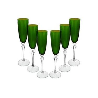 Imagem de Jogo de taças champanhe cristal ecológico Bohemia Elizabeth 200ml 6 peças verde
