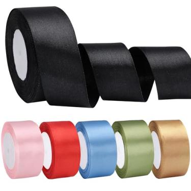 Imagem de EUSOAR Fitas para artesanato, 6 rolos 6 cores sólidas 3,8 cm x 150 m, fita de cetim de tecido total, fita de seda para embrulho de presente, buquê de flores, convite feito à mão, festa de casamento
