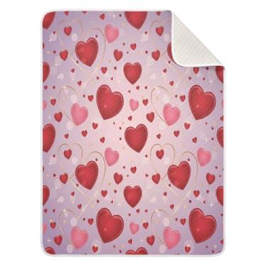 Imagem de Wassud Cobertor de bebê com corações dourados vermelhos para meninos e meninas, macio e recém-nascido, cobertor aconchegante de algodão essencial para berçário, viagem, berço, carrinho 76 x 101 cm