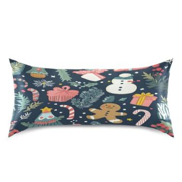 Imagem de Blueangle Fronha de cetim de biscoito de gengibre para cabelo e pele, fronha de seda, tamanho king (50,8 x 101,6 cm) - Capas de almofada de cetim refrescantes com fecho de envelope (137)