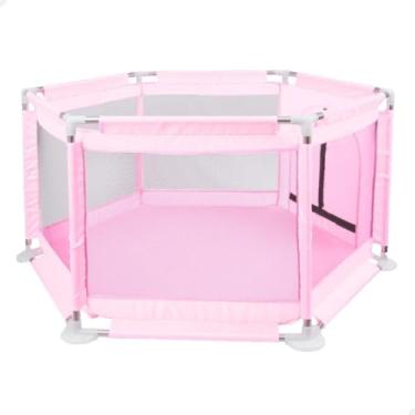 Imagem de Cercadinho Hexagonal para Bebês, Rosa, 125x65cm, Tela Transparente, Estrutura em Metal e Tecido, Portão com Zíper, Suporta até 15kg (ROSA)