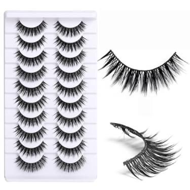 Imagem de Cílios postiços de aparência natural, 5 pares, 10 peças de cílios 3D feitos à mão com faixa fina - macios e leves, reutilizáveis para uso diário