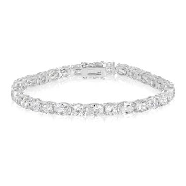 Imagem de Gemsme Pulseira feminina de 5 * 7 mm oval e 5 mm, zircônia cúbica banhada a ouro branco/amarelo 18 K, 6 inch, Latão, Zircônia cúbica