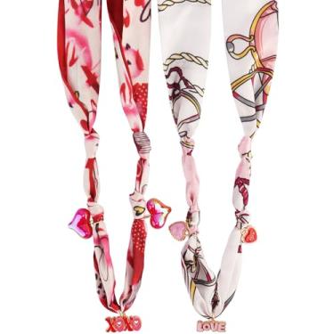 Imagem de CUBACO 2 unidades de colar de cachecol com pingente bandana com pingentes, colar gargantilha de seda ajustável, colares boho para mulheres, presente de aniversário e dia dos namorados, One Size Fit