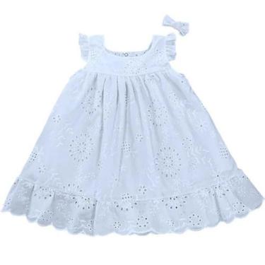 Imagem de Vestido de Bebê Menina Branco em Laise com Forro Ideal Para Batizado L