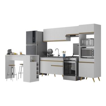 Imagem de Armário De Cozinha Com Bancada-mesa Gourmet Veneza Multimóveis Mp2174 Branco-dourado Branco-dourado