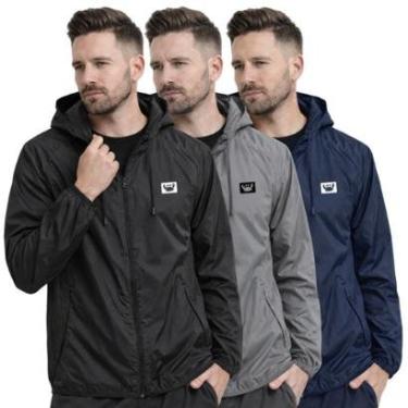 Imagem de Kit 3 Jaquetas Corta Vento Masculinas Impermeáveis Leves com Capuz-Masculino