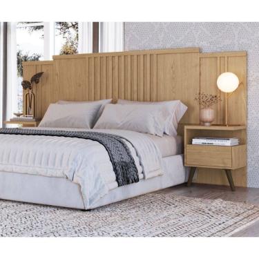 Imagem de Cabeceira Extensivel Casal/Queen Ripada com 2 Mesas de Cabeceira Flora Moveis Castro