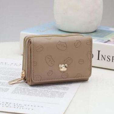 Imagem de Carteira Pequena Feminina Couro Multi-Cartão Desenho Com Três Dobras D