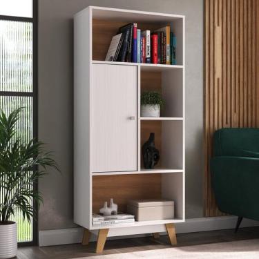 Imagem de Estante de Livros 68cmx153cm Pés em Madeira Maciça 1 Porta 3 Prateleir