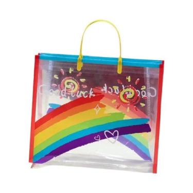 Imagem de Bolsa de Ombro Impermeável Transparente em PVC Arco-Íris - Ideal para 