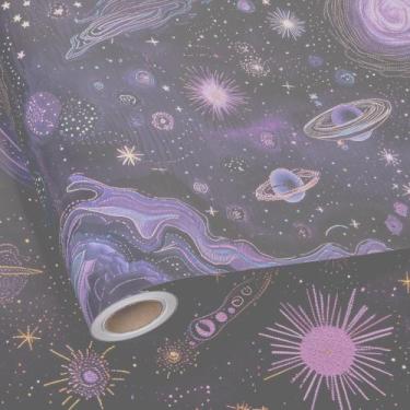 Imagem de Rolo de papel de embrulho Vnaaem Reversible Galaxy para crianças, 17x6