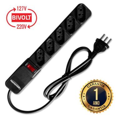 Imagem de Filtro De Linha Régua De 5 Tomadas Bivolt PT605 Protection, Preto