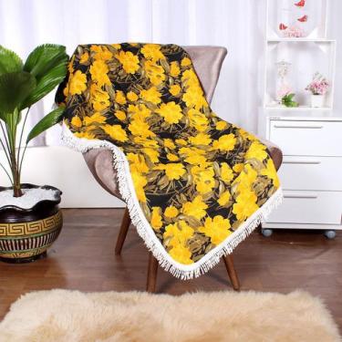 Imagem de Manta Para Sofá Amarela Floral 1,50M X 1,50M Jacquard - Moda Casa Enxo
