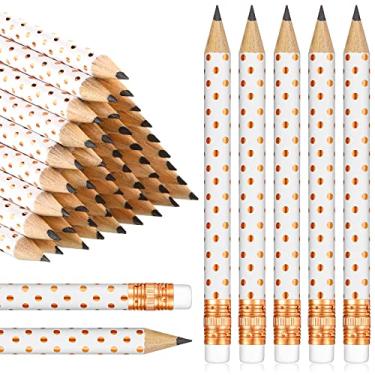 Imagem de 50 Pçs Meio Lápis com Borracha Lápis de Golfe para Chá de Panela de Bebê, Lápis Afiados, Lápis de Bolso de Madeira para Materiais de Escritório Escolares de Casamento e Escritório, 10 cm (Ouro Branco e Rosa)