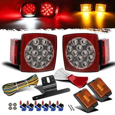 Imagem de Partsam Kit de luz traseira de reboque de LED quadrado à prova d'água de 12 V, lentes transparentes, reboque vermelho de freio, seta de seta, kit de licença para campista, trailer, barco, trailer, veículo de neve marinho com menos de 203 cm
