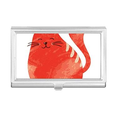 Imagem de Porta-cartões de visita laranja sorrindo com desenho de gato gordo em aquarela