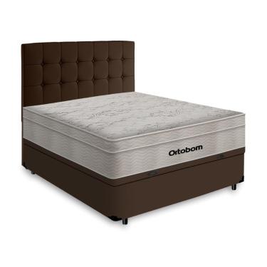 Imagem de Box Baú + Cabeceira Cassis e Colchão Casal- Ortobom- AirTech SpringPocket- 138x188x67cm Marrom