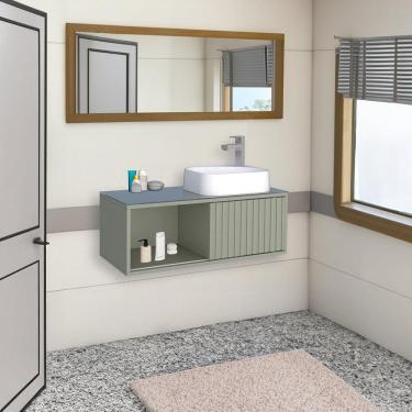 Imagem de Gabinete para Banheiro em Madeira com Tampo em Vidro sem Cuba Lugo Verde