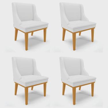 Imagem de Kit 4 Cadeiras Estofadas Sala de Jantar Base Fixa de Madeira Castanho Lia Sintético Branco - Ibiza
