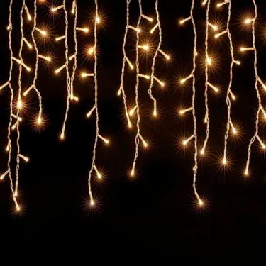 Imagem de Luz de Natal Cascata 400 Lâmpadas Led Warm Branco Morno Fio Branco 127v 10 Mts M/f