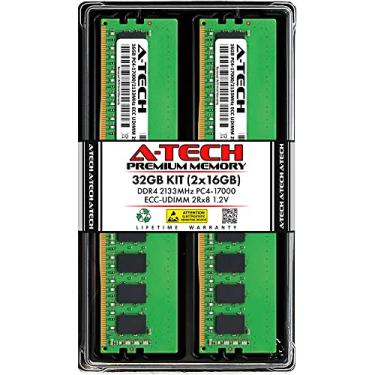 Imagem de A-Tech Kit de servidor de 32 GB (2 x 16 GB) DDR4 2133MHz PC4-17000 ECC UDIMM 2Rx8 Dual Rank 1,2V ECC DIMM sem buffer 288 pinos Módulos de atualização de memória RAM para servidor e estação de trabalho
