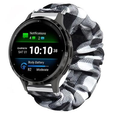 Imagem de Compatível com Garmin Venu 3S Band, Lamshaw 18 mm de tecido de liberação rápida elástico elástico para mulheres lindas pulseiras de substituição compatíveis com Garmin Venu 3S 41 mm / Venu 2S / Forerunner 265S / Forerunner 255S / 255S Music / Rey / Vivomove 3S / Captain Marvel Smartwatch Vader (Grid