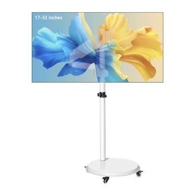 Imagem de Suporte para monitor de 24-55 polegadas, TV vertical branca pura, carrinho móvel montado no chão, quadro de elevação e rotação, cantilever pneumático (17-32 polegadas/roda móvel)