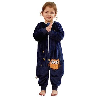 Imagem de MICHLEY Saco de dormir de flanela para bebê, pijama unissex, saco de dormir com zíper de manga comprida com pernas para outono inverno meninos meninas, coruja, 4-5T, tamanho 120