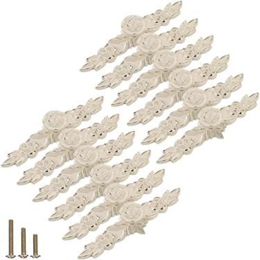 Imagem de ESreake 12 puxadores decorativos grandes de 16,8 cm Euro Rose com prato, puxadores de gaveta de marfim floral vintage puxadores de gaveta de flores de cozinha para gavetas para cômoda penteadeira armário guarda-roupa (pacote com 12, 16,8 cm)