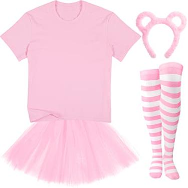 Imagem de Camiseta de fantasia de urso rosa tutu saia de urso faixa de cabeça rosa branco meias para mulheres meninas grupo clássico urso cosplay festa (média)