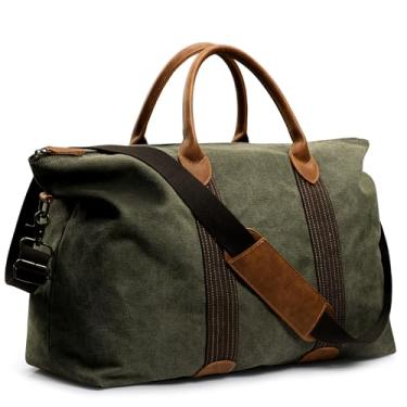 Imagem de Newshows Bolsa de ombro de lona para viagem de fim de semana para homens e mulheres grande bolsa de viagem para viagem com bolsa de bagagem, Verde, large, Masculino, casual, moderno, unissex
