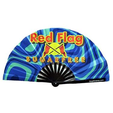 Imagem de PandaTak Ventilador portátil Pride Festival – Grande ventilador de mão de bambu de 33 cm dobrável com tinta UV reativa – Acessório divertido para festas, shows e festivais (bandeira vermelha sem