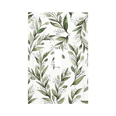 Imagem de Capa de interruptor de luz verde branco eucalipto folha de oliveira 1 interruptor de luz decorativa sálvia floral interruptor único placa de parede placa de interruptor elétrico decoração de casa para