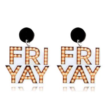 Imagem de MALOYANVE Brincos Fri Yay Letters Engraçado Bonito Acrílico Flamingo Batom Arco-íris Batatas Fritas Francesas Brincos Pendentes Leves para Mulheres Meninas Joias Presentes de Apreciação de