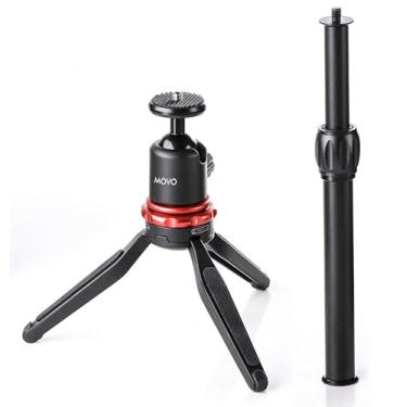 Imagem de Movo Mini tripé de câmera universal com haste extensível (MV-T1) cabeça ajustável, suporte de viagem de alumínio resistente para DSLR, sem espelho, GoPro, smartphones, compacto, portátil