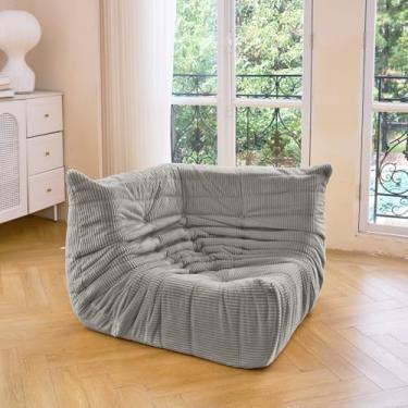 Imagem de N&V Sofá de canto Fireside, espreguiçadeira de chão sem braços de meados do século, veludo cotelê premium macio, cadeira com detalhes de espuma para sala de estar, quarto e escritório (cinza porto)