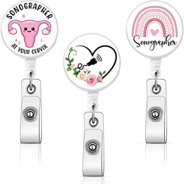 Imagem de XunYee Carretel retrátil de ultrassom, 3 peças, com clipe de jacaré giratório, porta-crachá de útero arco-íris, crachá de ultrassom, cartão de identificação, carretel médico para ultrassonografia, enfermeira, funcionário, funcionário de escritório