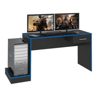 Imagem de Mesa Gamer Artely Preto e Azul 1 Gaveta, Preto e Azul