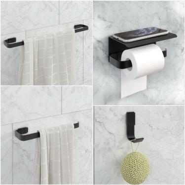 Imagem de Kit Acessório Para Banheiro Preto 4 Peças C/Suporte Celular - JGC COME