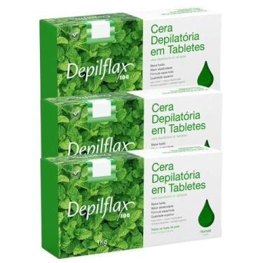 Imagem de Kit 3 Cera Quente Depilatória Profissional Hortelã Depilflax Barra 1Kg