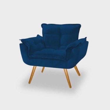 Imagem de Poltrona Decorativa Para Sala Opala Pés Palito Suede Azul Marinho Vick