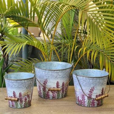 Imagem de Cachepot 3 Vasos Decorativos Metal Galvanizado Alça 17x22 - Vacheron, 