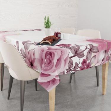 Imagem de Toalha De Mesa Retangular 6 Lugares Tecido Oxford Aquarela Flores Tons